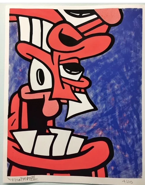 Red blue totem flatstock silkscreen poster screen print Colorado