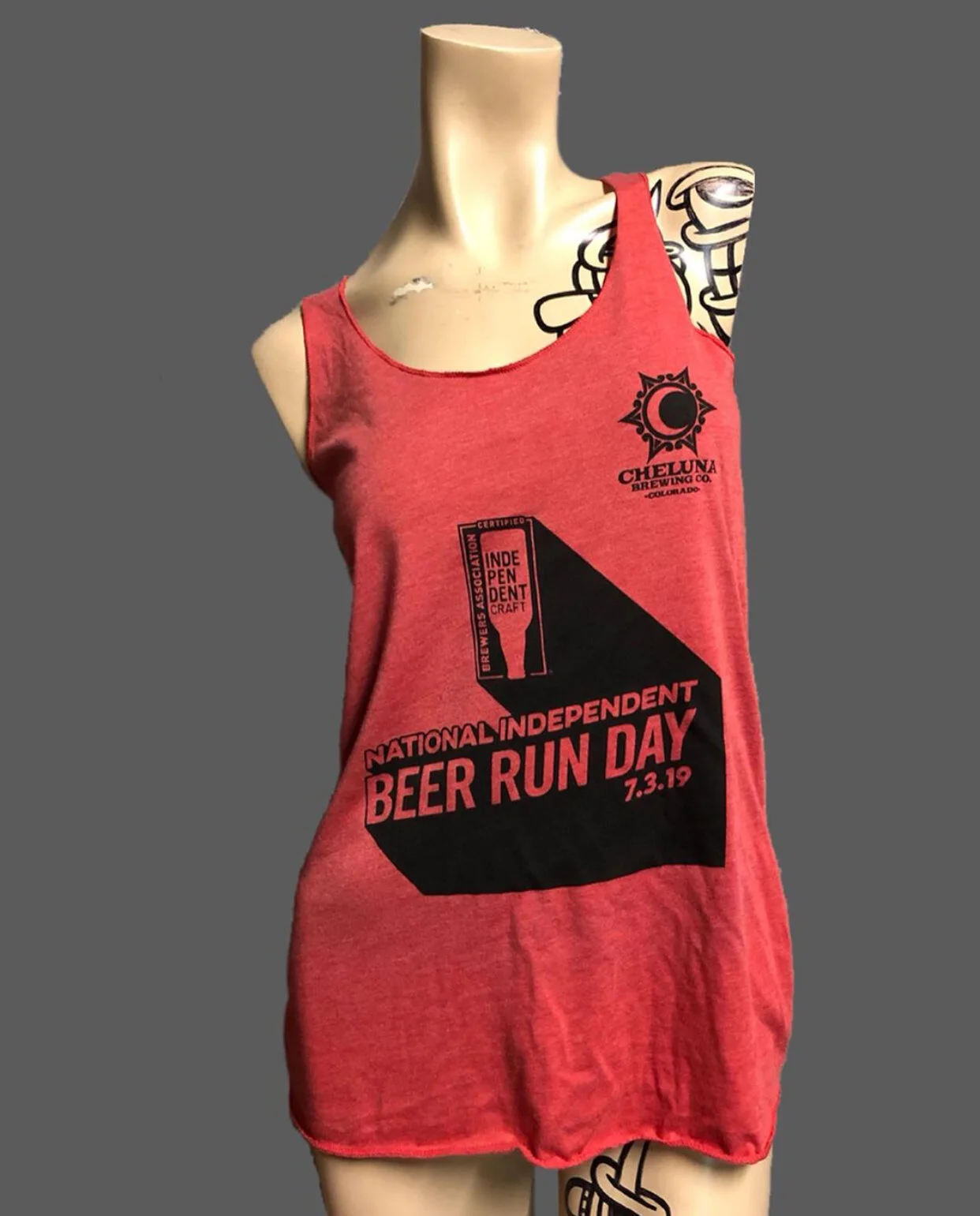 Cheluna Brewing Co Beer Run Day tank top screen printed Colorado