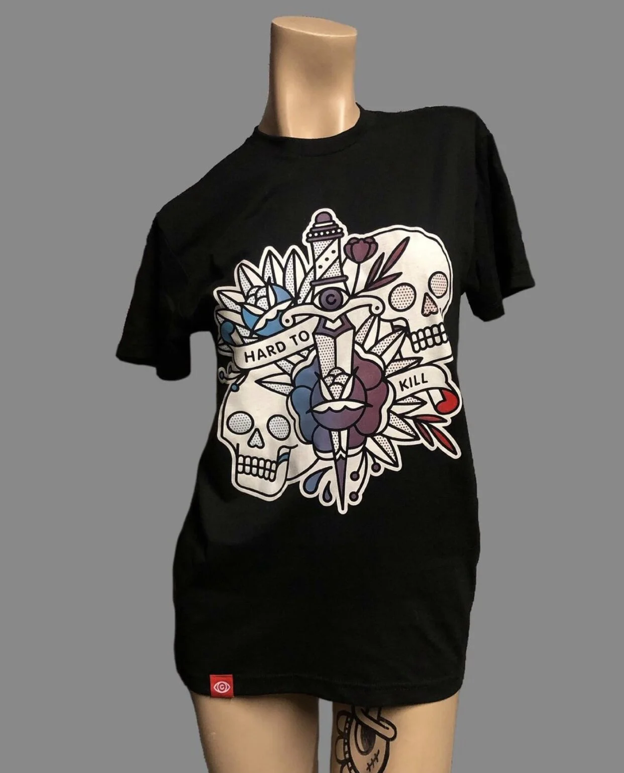 Lisa Champ Hard to Kill multicolor gradient screen print custom hem tags Colorado